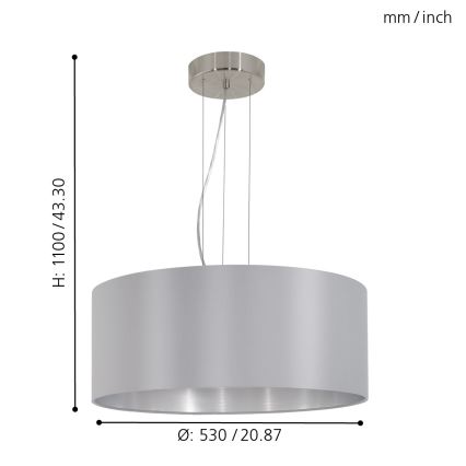 Eglo - Candeeiro suspenso com cabo 3xE27/60W/230V