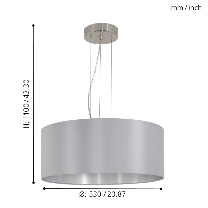 Eglo - Candeeiro suspenso com cabo 3xE27/60W/230V