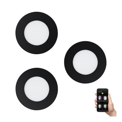 Eglo 31743 - CONJUNTO 3x Focos de encastrar LED para casa de banho com regulação FUEVA-Z 1xLED/2,8W/230V 2700-6500 IP44 preto