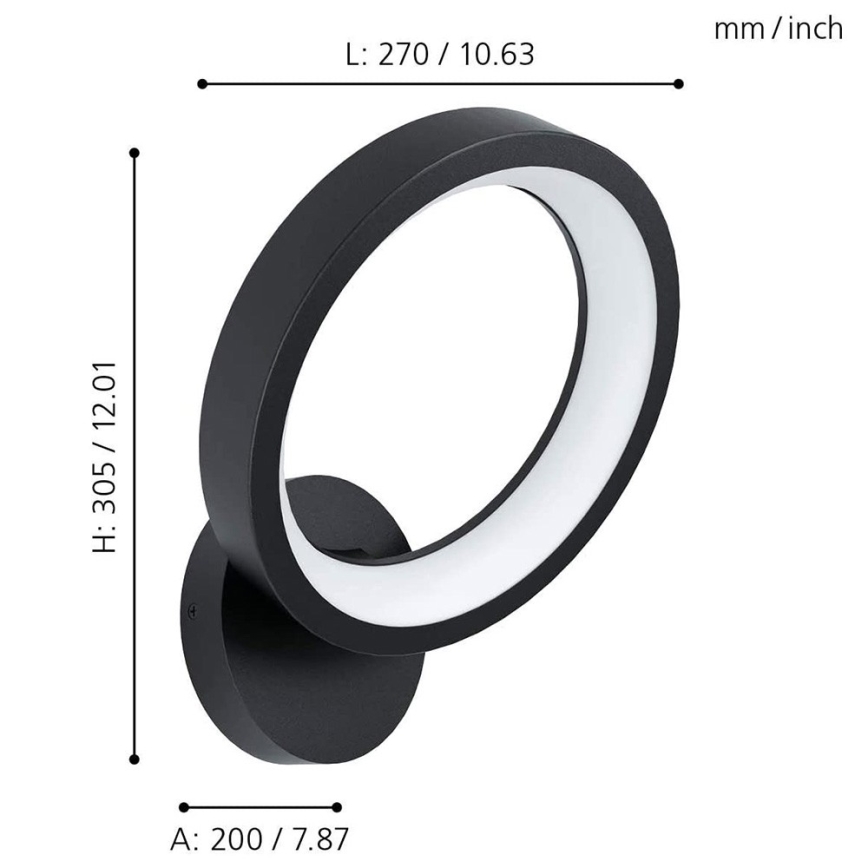 Eglo 32325 - Iluminação de parede LED RGBW com regulação MARGHERA-C LED/16W/230V 2700-6500K preto