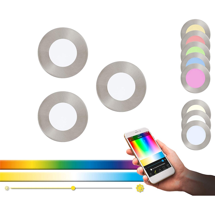 Eglo - CONJUNTO 3x LED RGB Foco de encastrar com regulação FUEVA-C 1xLED/3W/230V