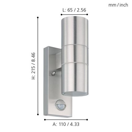Eglo - Luz de parede LED de exterior com sensor 2xGU10/3W/230V IP44