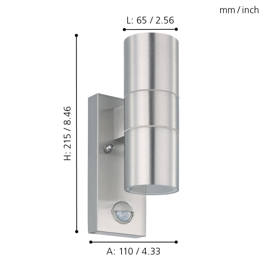 Eglo - Luz de parede LED de exterior com sensor 2xGU10/3W/230V IP44