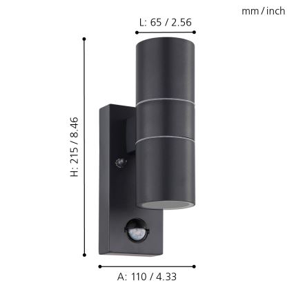 Eglo - Iluminação de parede LED exterior com sensor 2xGU10/3W/230V IP44