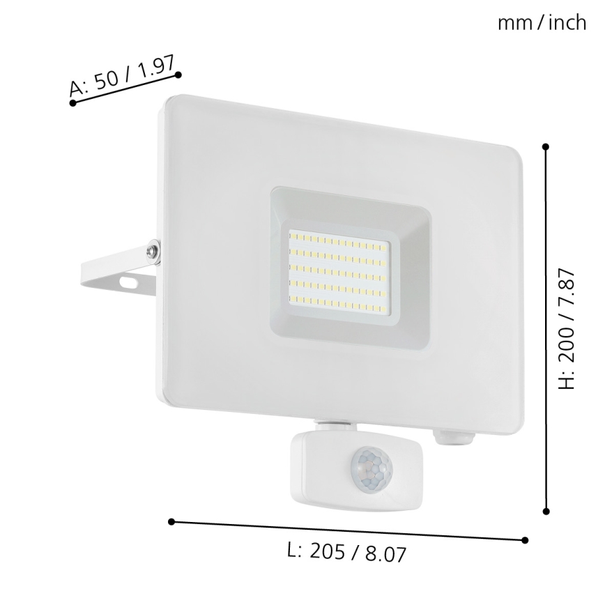 Eglo - Holofote LED com sensor LED/50W/230V IP44