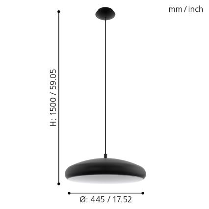 Eglo 33328 - Candeeiro suspenso  LED RGBW com regulação RIODEVA-C LED/27W/230V 2700-6500K preto