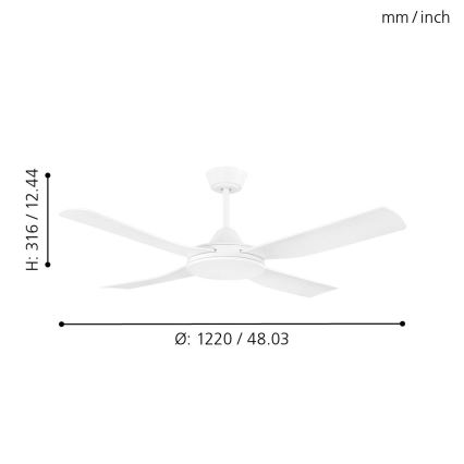 Eglo - Ventilador de teto 52W/230V com controlo remoto branco