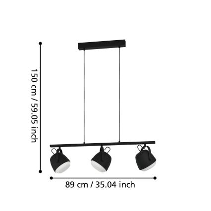 Eglo - Candeeiro suspenso 3xE27/28W/230V preto