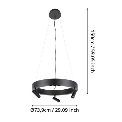 Eglo - Candeeiro suspenso LED com regulação 3xLED/8W/230V + 3xLED/8,5W 3000K preto + comando