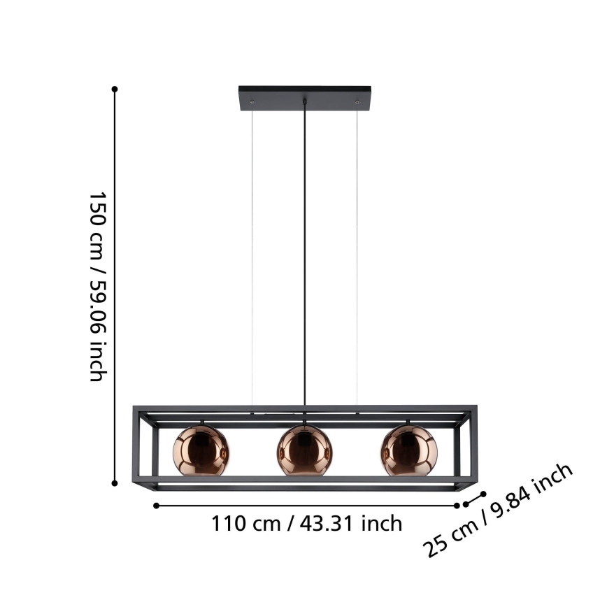 Eglo - Candeeiro suspenso 3xE27/40W/230V cobre/preto