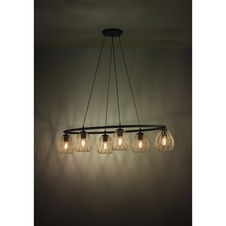 Eglo - Candeeiro suspenso 6xE27/40W/230V preto/dourado