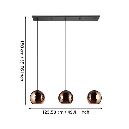 Eglo - Candeeiro suspenso 3xE27/40W/230V cobre