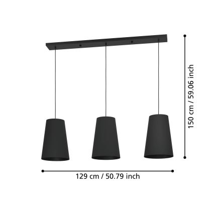 Eglo - Candeeiro suspenso 3xE27/40W/230V preto