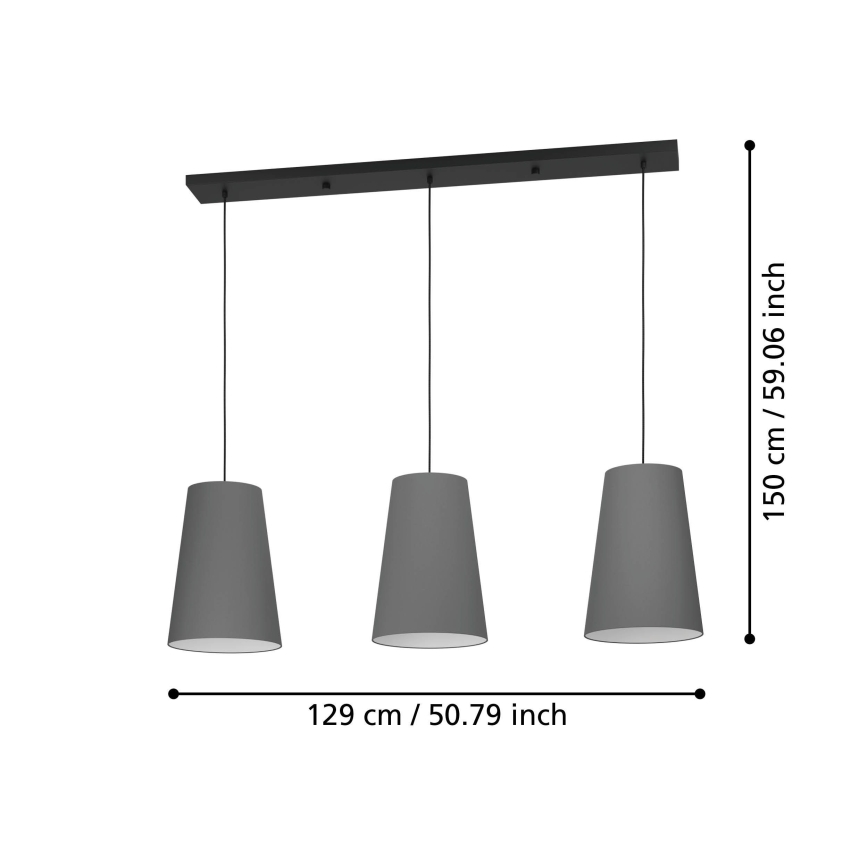 Eglo - Candeeiro suspenso 3xE27/40W/230V cinzento