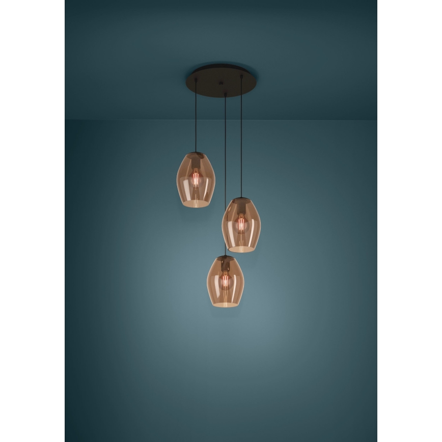 Eglo - Candeeiro suspenso 3xE27/40W/230V castanho