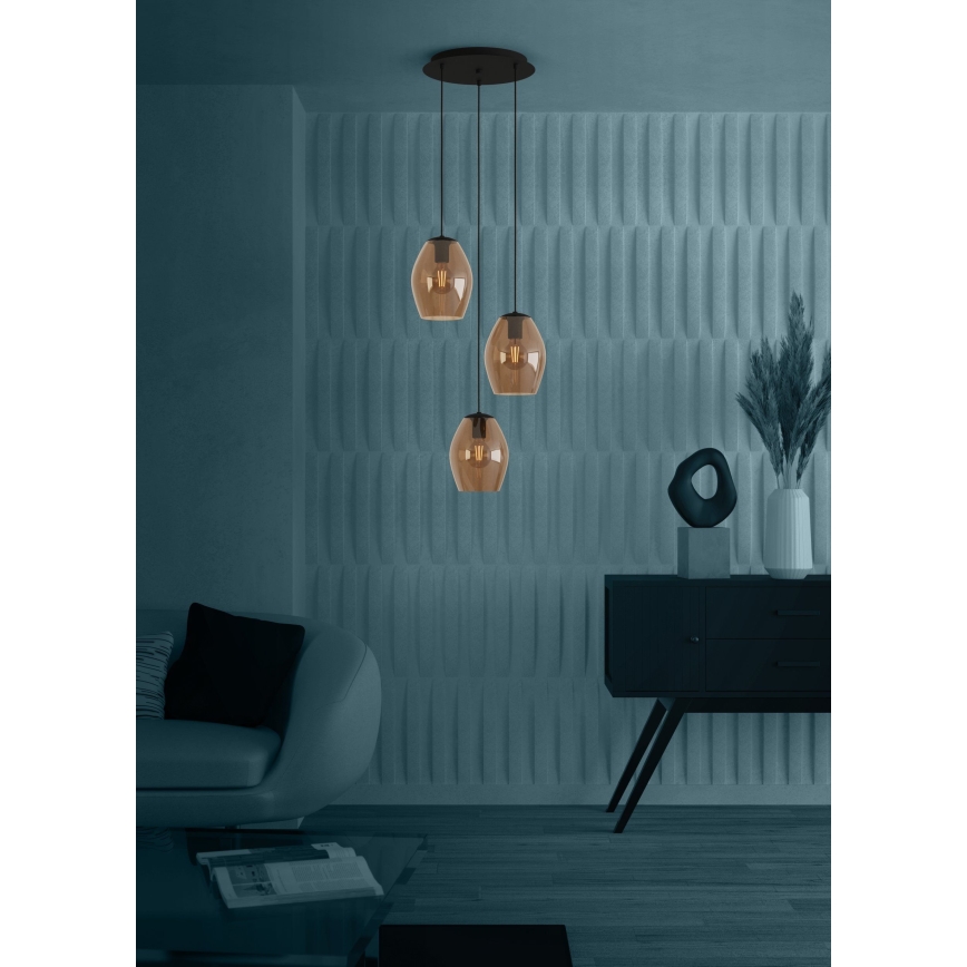 Eglo - Candeeiro suspenso 3xE27/40W/230V castanho