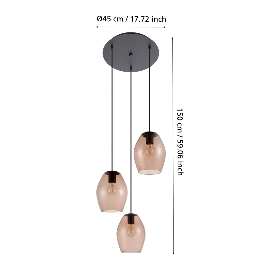 Eglo - Candeeiro suspenso 3xE27/40W/230V castanho