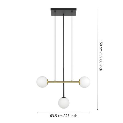 Eglo - Candeeiro suspenso 3xE14/40W/230V dourado/preto