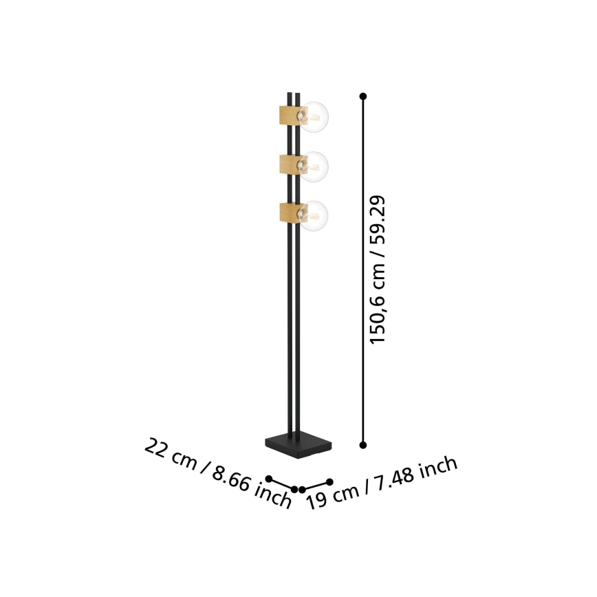 Eglo - Candeeiro de chão 3xE27/40W/230V preto/castanho