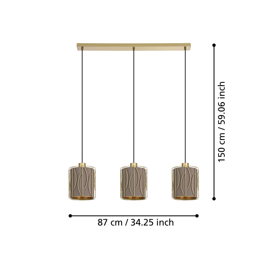 Eglo - Candeeiro suspenso 3xE27/40W/230V dourado/castanho