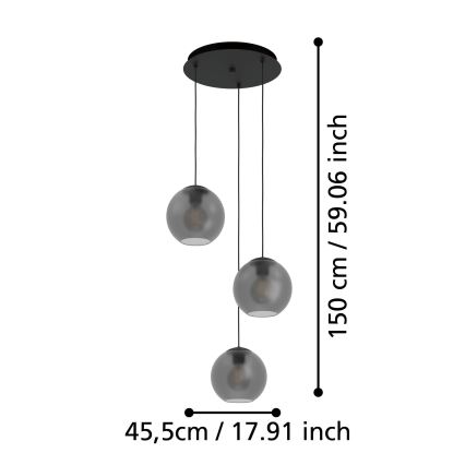 Eglo - Candeeiro suspenso 3xE27/40W/230V fumado