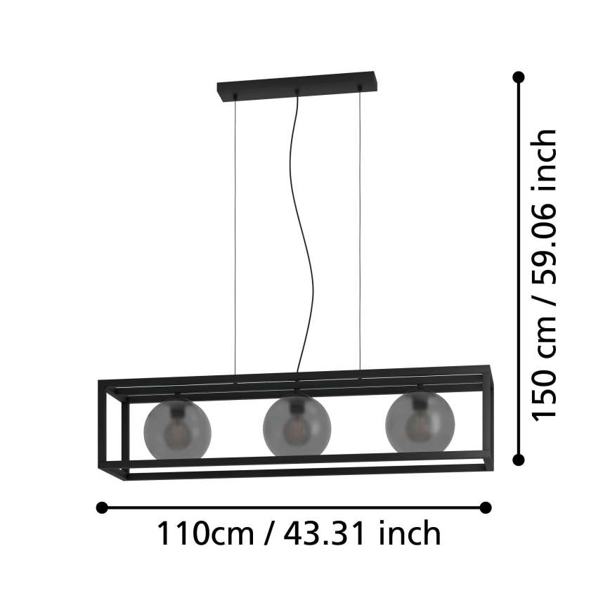 Eglo - Candeeiro suspenso 3xE27/40W/230V fumado/preto
