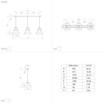Eglo - Candeeiro suspenso 3xE27/40W/230V cinzento