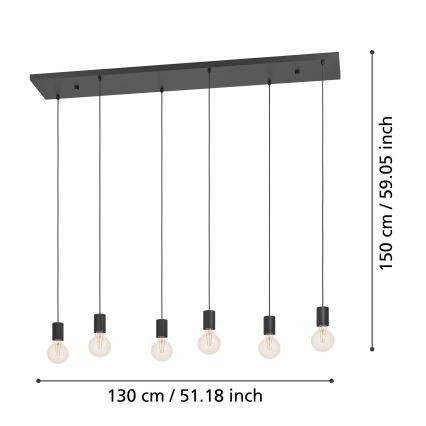 Eglo - Candeeiro suspenso 6xE27/40W/230V preto