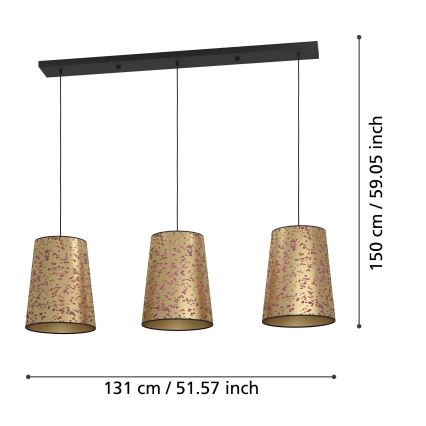 Eglo - Candeeiro suspenso 3xE27/25W/230V dourado/rosa