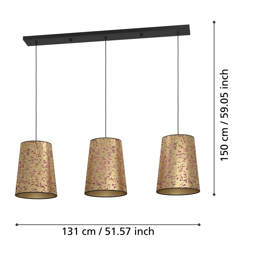 Eglo - Candeeiro suspenso 3xE27/25W/230V dourado/rosa