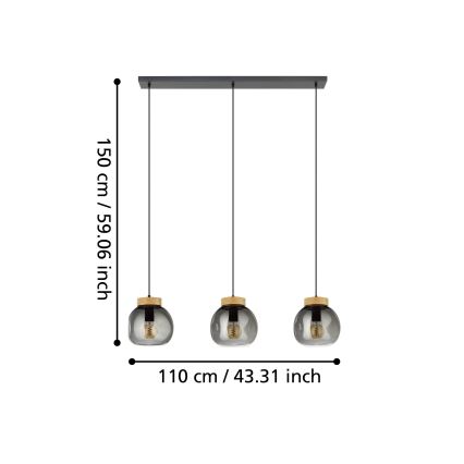 Eglo - Candeeiro suspenso 3xE27/40W/230V fumado