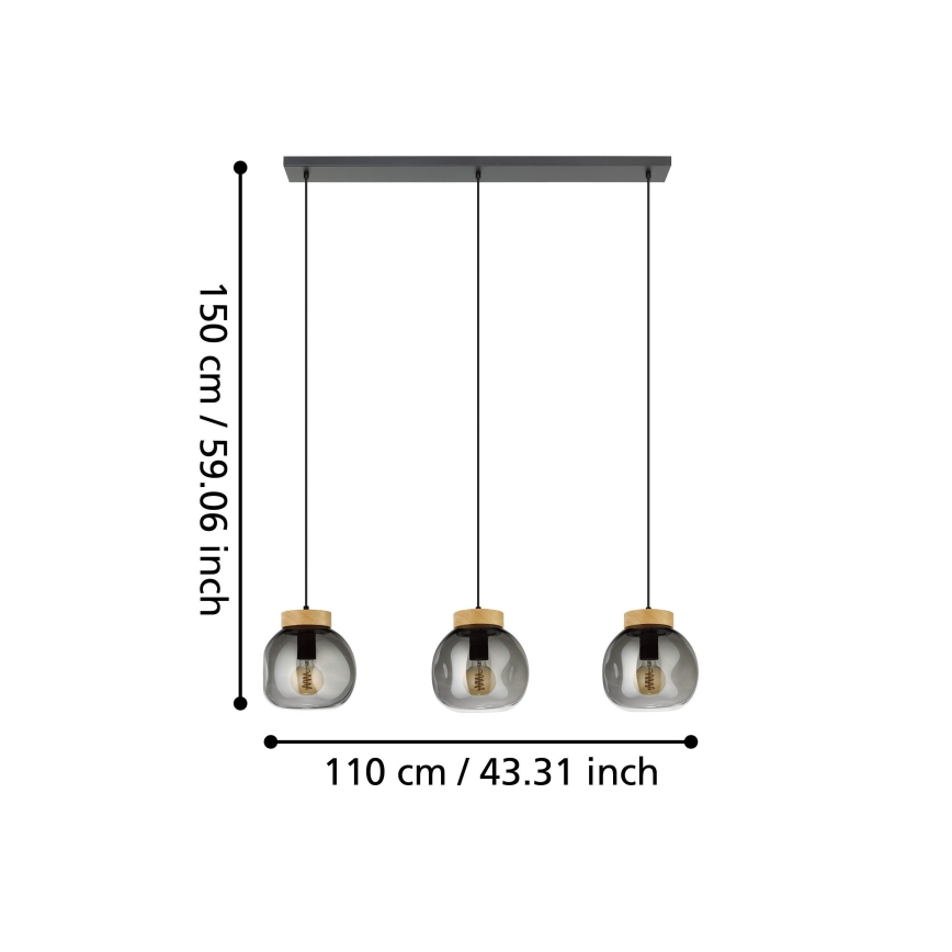 Eglo - Candeeiro suspenso 3xE27/40W/230V fumado