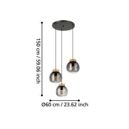 Eglo - Candeeiro suspenso 3xE27/40W/230V fumado