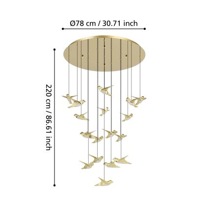 Eglo - Candeeiro suspenso LED com regulação 17xLED/3W/230V 3000K dourado