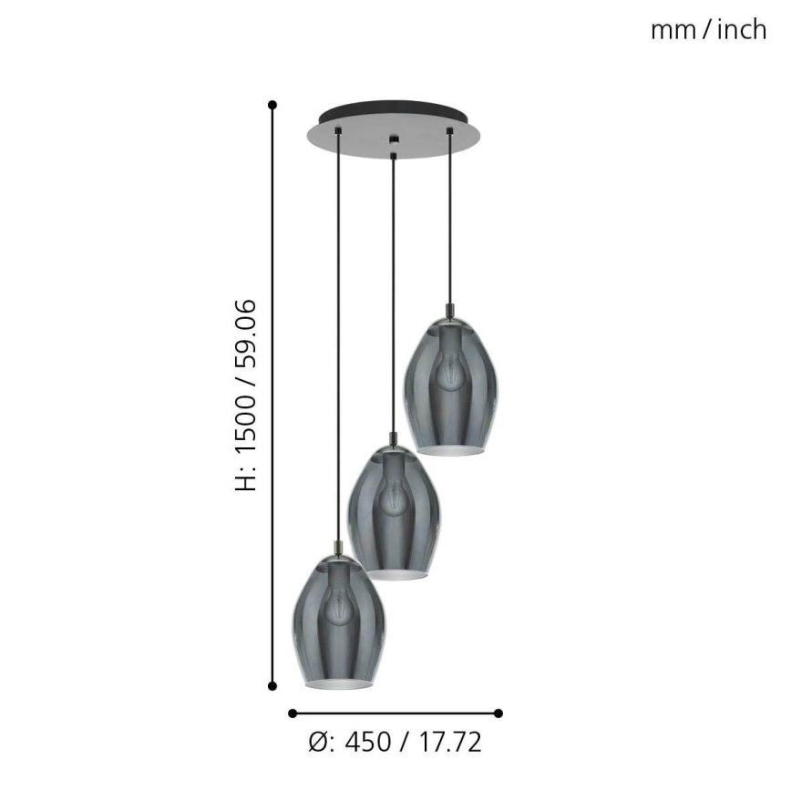 Eglo - Candeeiro suspenso 3xE27/60W/230V fumado