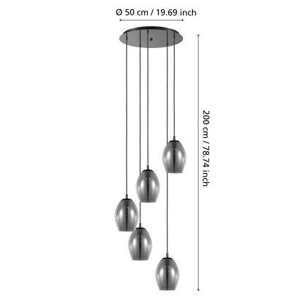 Eglo - Candeeiro suspenso 5xE27/60W/230V fumado