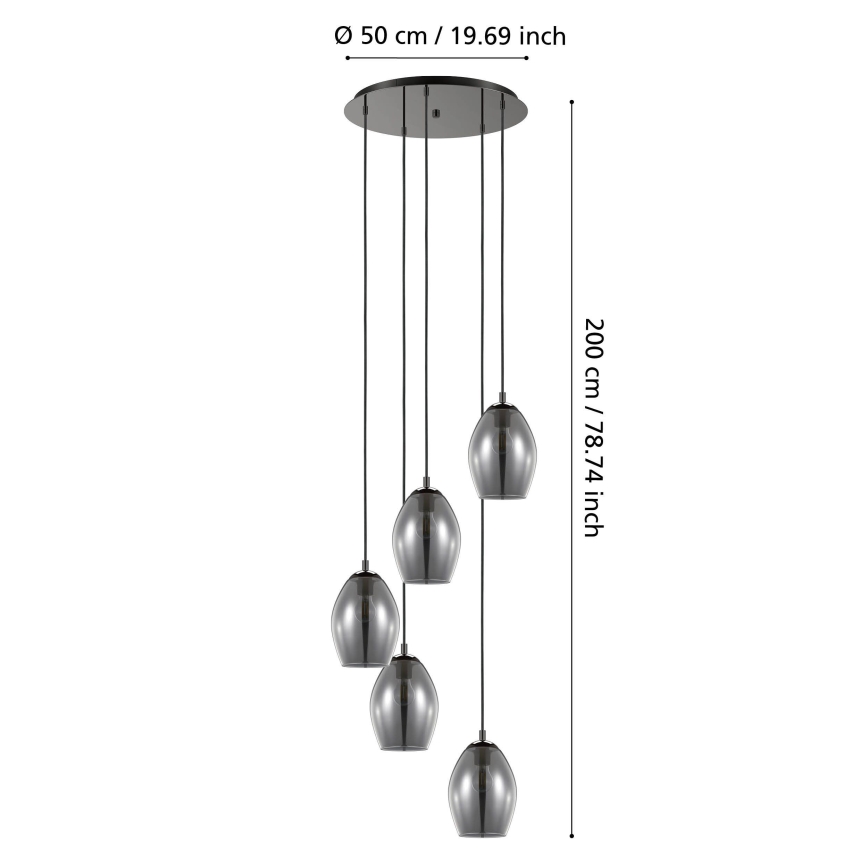 Eglo - Candeeiro suspenso 5xE27/60W/230V fumado