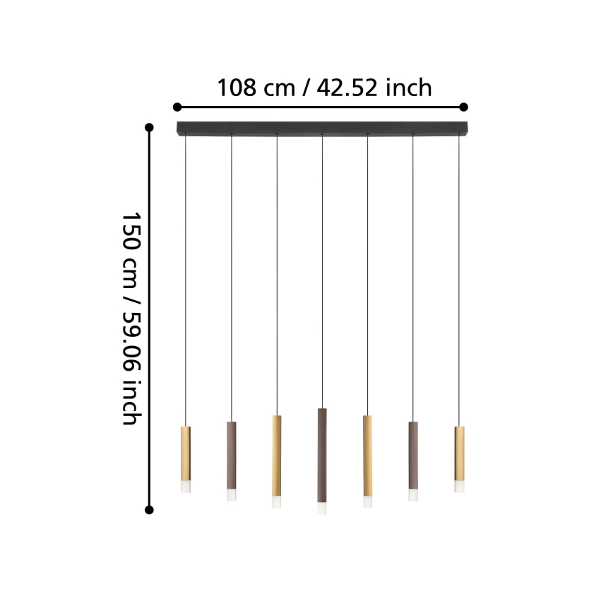 Eglo - Candeeiro suspenso LED com regulação 7xLED/3,1W/230V 3000K antracite/dourado