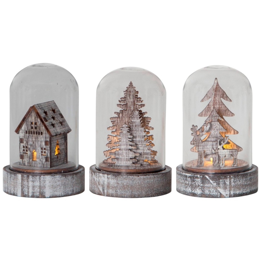 Eglo - CONJUNTO 3x Decoração de Natal LED 1xLED/0,06W/1xCR2032 castanha