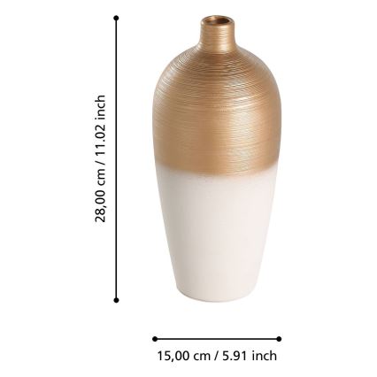 Eglo - Vaso cerâmico 28x15 cm branco/dourado