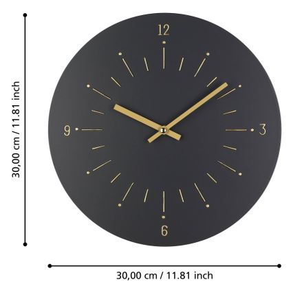 Eglo - Relógio de parede 1xAA diâmetro 30 cm preto