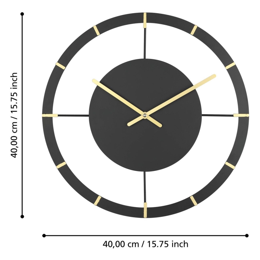 Eglo - Relógio de parede 1xAA diâmetro 40 cm preto/dourado