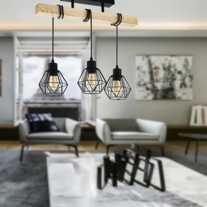 Eglo - Candelabro integrado TOWNSHEND 3xE27/60W/230V pinho