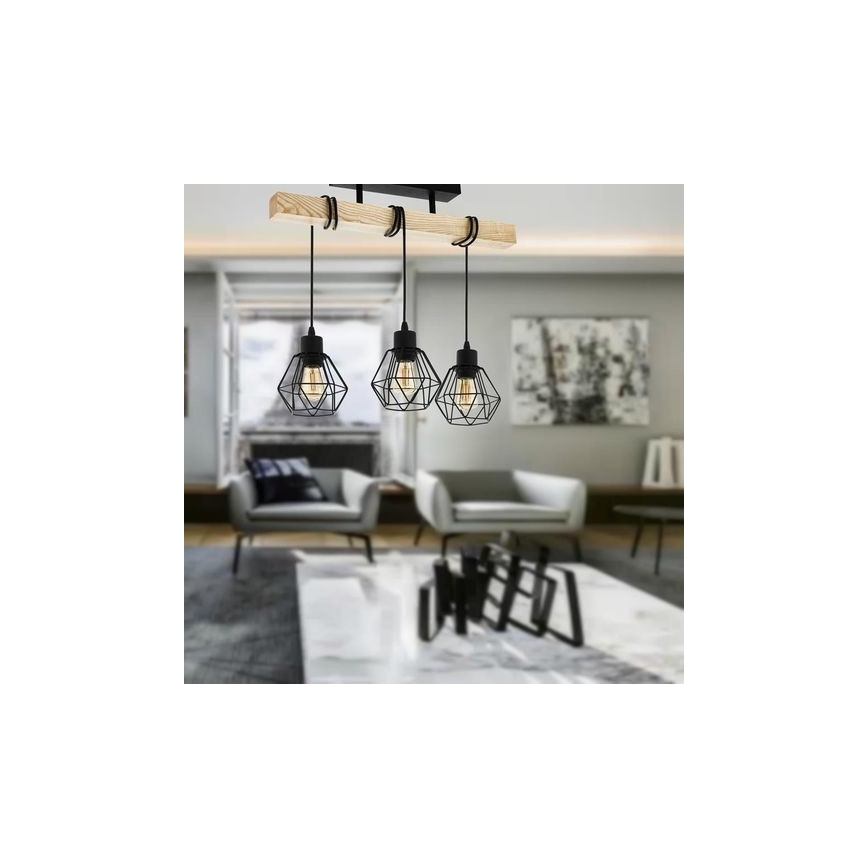 Eglo - Candelabro integrado TOWNSHEND 3xE27/60W/230V pinho