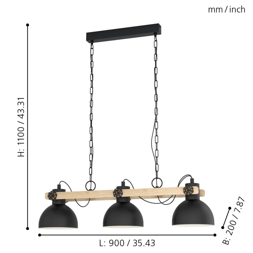 Eglo - Candelabro numa corrente 3xE27/28W/230V