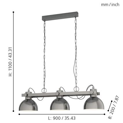 Eglo - Candelabro numa corrente 3xE27/28W/230V