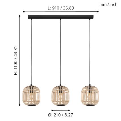Eglo - Candelabro num fio 3xE27/28W/230V