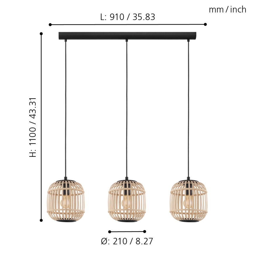Eglo - Candelabro num fio 3xE27/28W/230V
