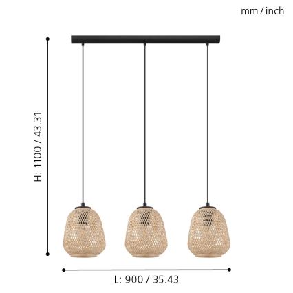 Eglo - Candelabro num fio 3xE27/40W/230V