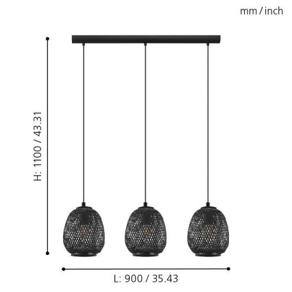 Eglo - Candelabro num fio 3xE27/40W/230V